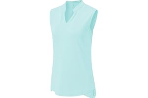 BGOWATU Women's Golf Polo T-Shirts Sleeveless V Neck Collarless Tennis Shirts UV Protection Quick Dry Lightweight