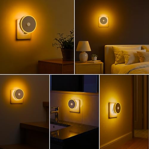 Children's Night Light 2 Pcs with Motion Sensor, Children's Night Light Adjustable Brightness Plug, 3 Modes (AUTO/ON/OFF), Night Light with Backlight for Children/Hallway/Bedroom- Amber
