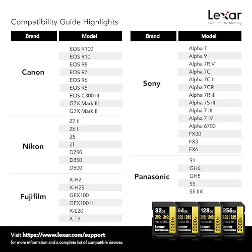 Lexar 128GB Professional 2000x SD Card, UHS-II, C10, U3, V90, Full HD, 8K, Up To 300MB/s Read SDXC Memory Card, for DSLR, Cinema-Quality Video Cameras (LSD2000128G-BNNNU)