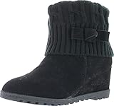 Bella Marie Marisa-11 Women's alond toe wedge heel sweater shaft and opening with bow decor suede boots