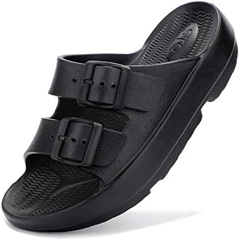 STQ Arch Support Sandals for Women, Mens Double Buckle EVA Flat Slides All  Black 3-4 Women/1-2 Men price in UAE | Amazon UAE | kanbkam