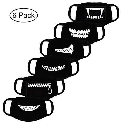 Atomcool 6 Pack Anime Mouth Mask, Unisex Cool Anti-Dust Face Mouth Masks, Black Fashion Face Mouth Cover Mask for Kids Teens Men Women (Teeth Pattern)
