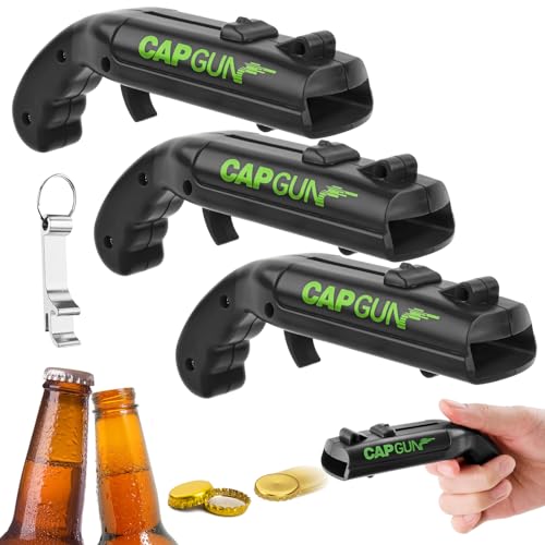 3PCS Bottle Opener, Funny Beer Opener, Beer Opener Bottles Cap Gun with Gun for Home Parties, Outdoor Barbecue, Creative Game, Fun Gift (Black)