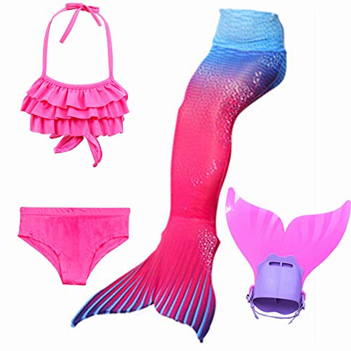 Dunnomart 4PCS/Set Girls Children Swimming Mermaid Tail Monofin Flipper Bikini Bathing Suit Swimmable Mermaid Tail Costume