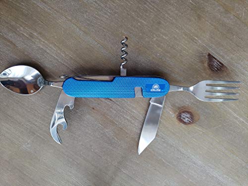 CoraJohn 5-in-1 Camping Utensil, Stainless Steal Fork Knife Spoon Bottle Opener with Storage Case