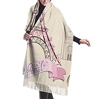 QZJDYH Floral Paris Symbols Landmarks Eiffel Tower Hot Air Balloon Bicycle Romantic Couple Cashmere Shawl and Scarf