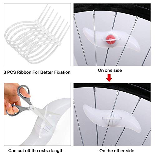 Bike Spoke Lights, 8pcs Cycling Bicycle Wheel Lights with 3 LED Flash Modes for Bike Spoke Decoration and Tire Bike Safety Alarm Light, Waterproof- Batteries Included - Thumbnail 4