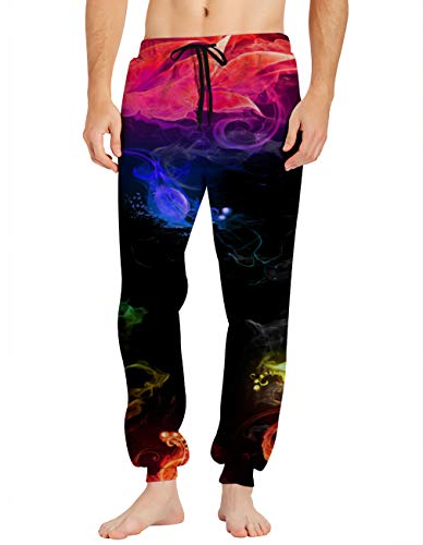 Belovecol Mens Womens Sweatpants Colorful Smoke Graphic Joggers Pants Casual Track Trousers with Elastic Waist Drawstring M - Thumbnail 3