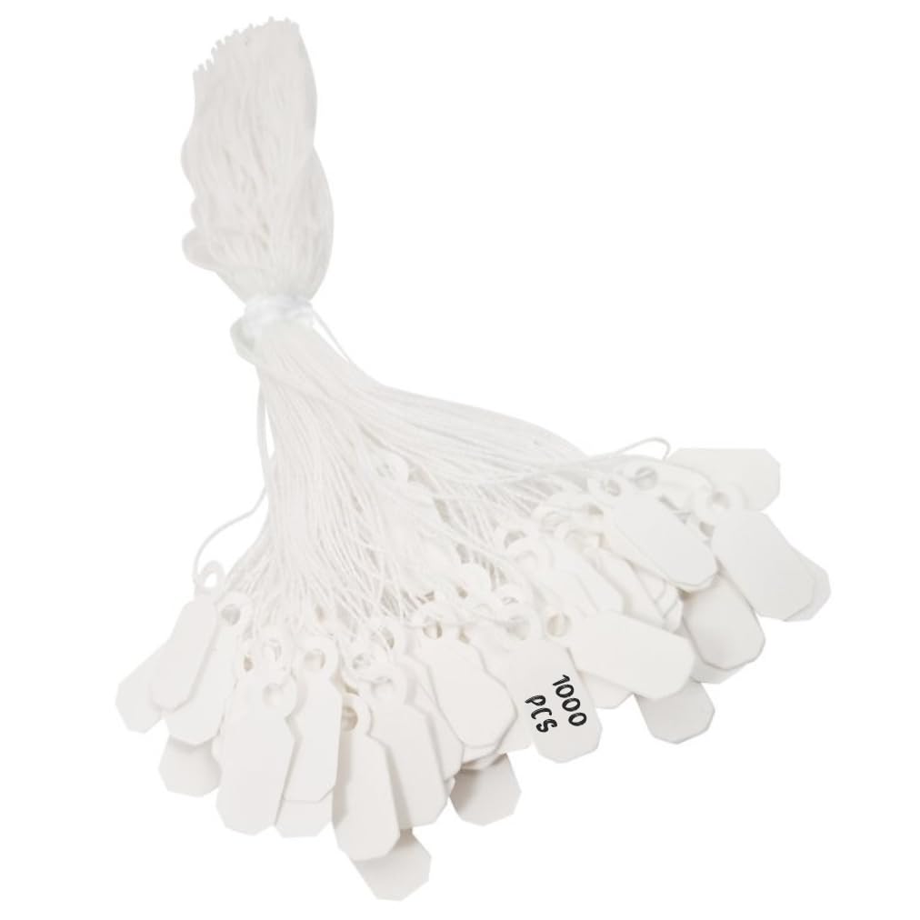 Swift Strung Tags White Card Jewelry Parcel Label String Hanging Gift Swing Tickets Kraft Hang Price Labelling 20mm x 8mm (Pack of 1000)