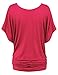LL WT742 Womens Boat Neck Short Sleeve Dolman Drape Top L HOT_PINK