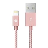 1byone Lightning Cable(3.28ft), Apple MFI Certified Lightning to USB Nylon Braided Cable for iPhone 5s 5c 5 iPhone 7 Plus 6s 6 , iPad mini, iPad Air, iPad Pro, iPod touch 6th / nano 7th Gen, Rose Gold