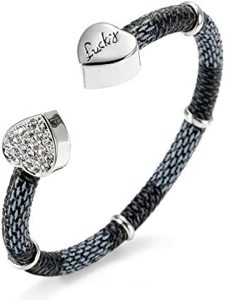 Genuine Leather Bangle Bracelet,Easy Adjustable Open Bangle Two Heart Cuff Jewelry for Women Men