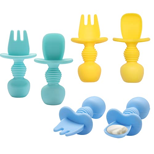 Silicone Baby Spoon & Fork First Stage, Chewable Toddler Utensils for
