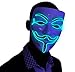 Kandi Gear Green Light up V for Vendetta Glow EL Wire LED Guy Fawkes Anonymous Mask