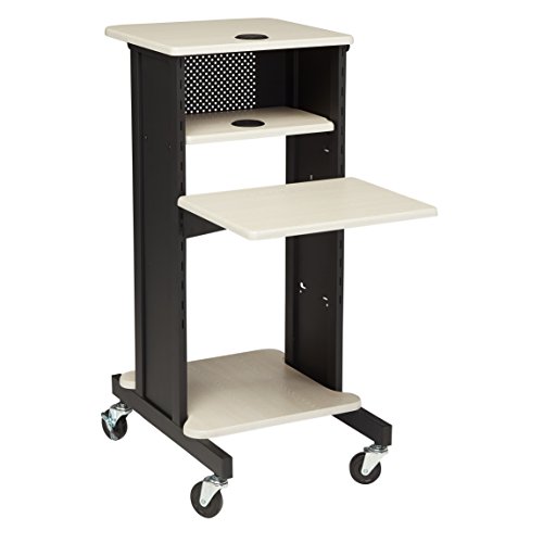 Oklahoma Sound PRC200 Steel Premium Presentation Cart, 18" Width x 40-1/2" Height x 30" Depth, Ivory Woodgrain/Black