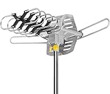 Outdoor Amplified Antenna，GET TV Antenna 150 Miles Range-360° Rotation Outdoor Digital HDTV Antenna-Wireless Remote