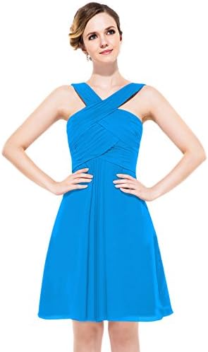 Loffy Princess V-Neck Knee-Length Chiffon Bridesmaid Dress Ocean Blue Size 4