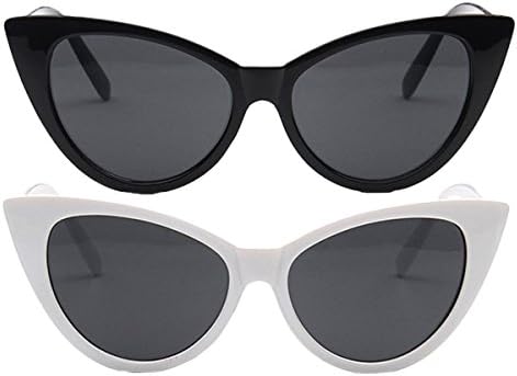 Retro Sunglasses Cat Eye 2 Packs for Women Men Vintage Mod Style(Black/White, Grey)