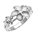 Honolulu Jewelry Company Sterling Silver Plumeria and Turtle Ring with Clear CZ and Satin Finish, Size 7.5