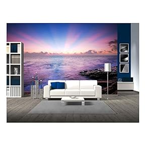 Sea Sunset Sunrise Background Nature Beam Sun Sky Cloud - Removable Wall Mural | Self-Adhesive Large Wallpaper - 66x96 inches