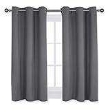 NICETOWN Bedroom Curtains Blackout Drapery Panels, Three Pass Microfiber Thermal Insulated Solid Ring Top Blackout Window Curtains/Drapes (Two Panels, 42 x 54 Inch, Gray)