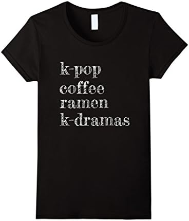 Women's Korean Addict Shirt-K-pop Coffee Ramen K-drama t shirt Large Black