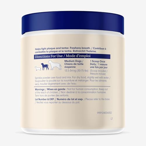 PetLab Co. ProBright Dental Powder - Dog Breath Freshener - Teeth Cleaning Made Easy – Targets Tartar & Bad Breath - Formulated for Medium Size Dogs