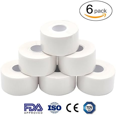 Excellence Medical Athletic Wrap Tape, Pre-Wrap Gymnastics Athletic Stretch Tape for Sports, Training and First Aid, 1.5" x 15 Yards, Pack of 6, White