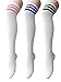 Zando Women Thin Stripes Tube Thigh High Tights Over Knee Socks Casual High Stockings Grey Red One Size