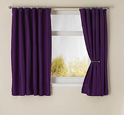 Swiss FAB Plain Fancy 2 Piece Eyelet Polyester Window Curtain Set - 5ft, Purple