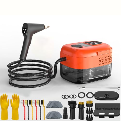 Steam cleaner, new household high-temperature and high-pressure steam cleaner, high-temperature carpet cleaner, suitable for cleaning kitchen fumes, sofas, and tile gaps (orange)