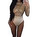 Sexy Women Lace perspective Bodysuit Jumpsuit Summer Playsuit Tops (US 4/S, Gold)
