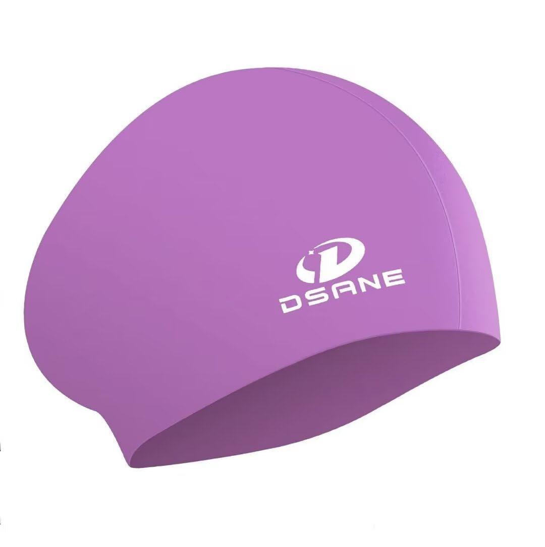 Photo 1 of Womens Silicone Swim Cap for Long Hair,3D Ergonomic Design Silicone Swimming Caps for Women Kids Men Adults Boys Girls with Ear Plug and Nose Clip(Purple/L)