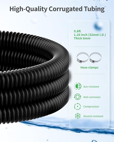 POPOSOAP Pond Waterfall with 42W DC 4600 L/H Pond Pump, 3m Corrugated Tubing, Filter Media, 43 cm Spillway for Large Outdoor Garden Pond Water Features