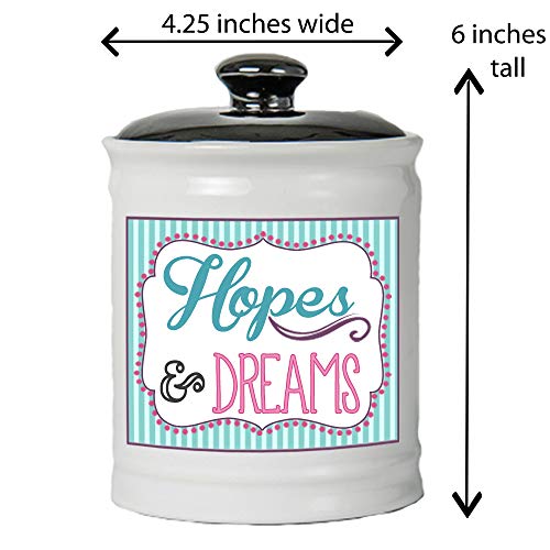 Tumbleweed - Hopes and Dreams - Round White Ceramic Jar with Black Lid - Blessings - Hope - Dream - Coin Bank Jars