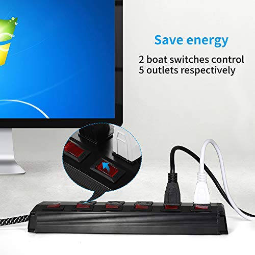 Power Strip Surge Protector with Individual Switches,5 Outlet Metal