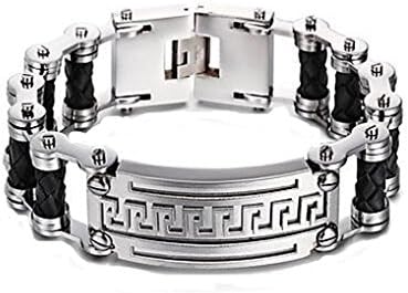 XIEXIE Men's Bike Chain Bracelet 316L Stainless Steel&amp;Leather Link Chain Bracelet Gift , one size