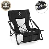Hitorhike Low Sling Beach Camping Concert Folding Chair with Armrests and Mesh Back Compact and Sturdy Chair