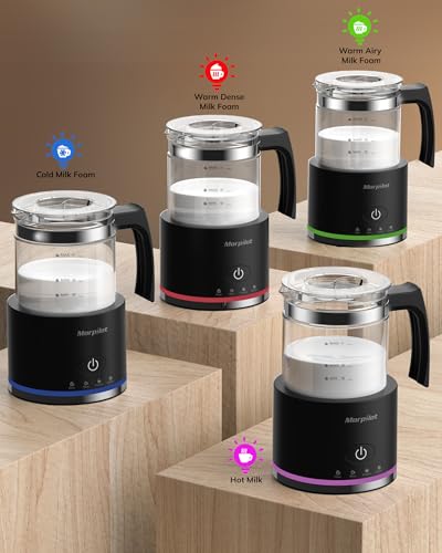 Morpilot Electric Milk Frother Glass Milk Frother 4 in 1 Function, Beautiful to See, Capacity 250 ml for Foaming or 500 ml for Warming, Split Design, Black