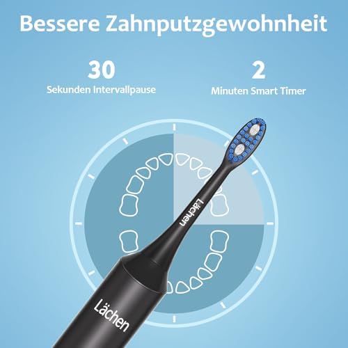 Elektrische Zahnbürste, 5 Modi Elektrische Schallzahnbürste, 2 Minuten Timer,USB-Ladung für 60 Tage, IPX7 Wasserdicht mit Reise-Etui 4 Aufsteckbürsten