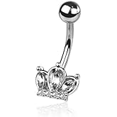 Pierced Owl 14GA 316L Stainless Steel CZ Crystal Marquise Crown Belly Button Ring