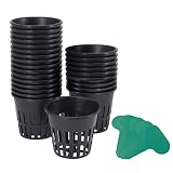 GROWNEER 50-Pack 3-Inch Net Cups Slotted Mesh Wide Lip with 10Pcs Plant Labels Heavy Duty Filter Plant Net Pot Bucket Basket for Hydroponics Garden Containers