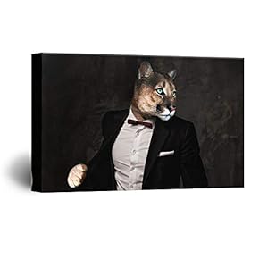 Canvas Wall Art Interesting Animal Head Portraits Painting Artwork for Home Prints Framed - 12x18 inches
