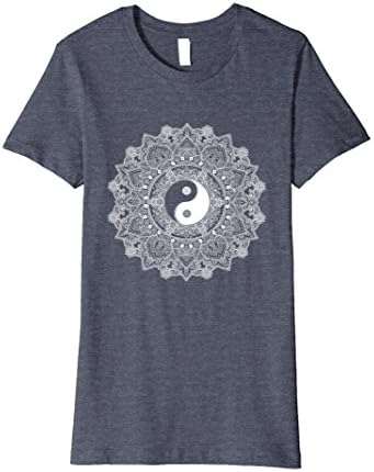 Womens Mandala T-Shirt: Yin Yang Chinese Taoist Symbol White XL Heather Blue