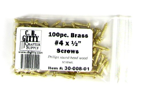 100pc. #4 x 1/2" brass-plated phillips round-head …
