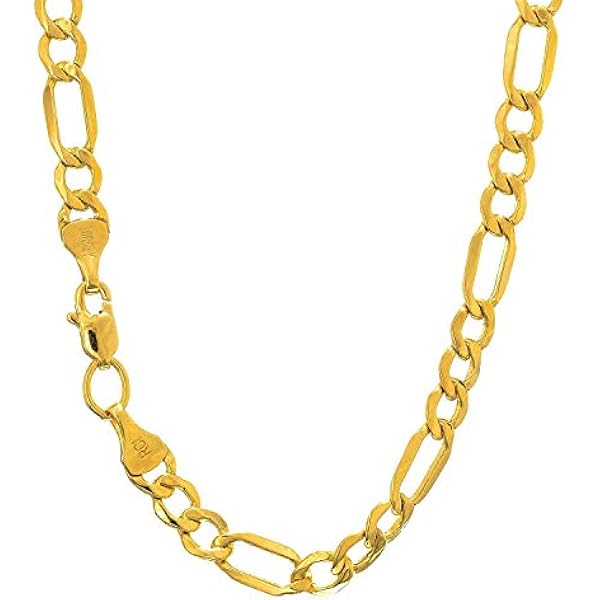Amazon.com: Real 14kt Yellow Gold 7mm Flat Figaro Chain; 24 inch