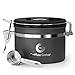 Coffee Gator Stainless Steel Coffee Grounds and Beans Container Canister with Date-Tracker, CO2-Release Valve and Measuring Scoop, Small, Gray