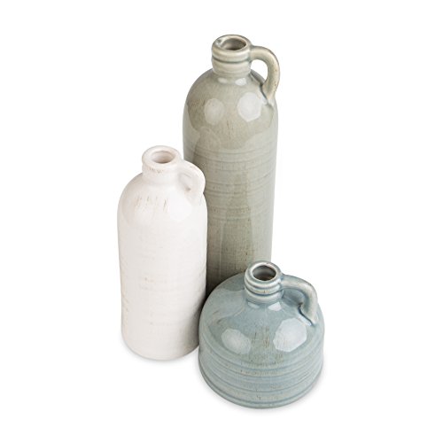 London Home DÃ©cor Set of 3 Jugs â€“ Three Different Sizes and Colors (small â€“ blue 4 inch medium â€“ white 7.25 inch large â€“ green 10 inch all featuring a .75 inch opening)