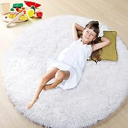 ONASAR Soft Round Area Rug for Bedroom, 6 ft White
