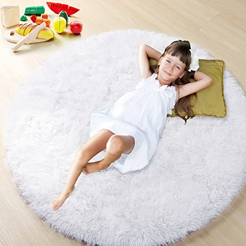 ONASAR Soft Round Area Rug for Bedroom, 6 ft White